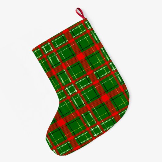 Green Christmas Tartan Plaid Pattern Design Grote Kerstsok (Achterkant (Hangend))