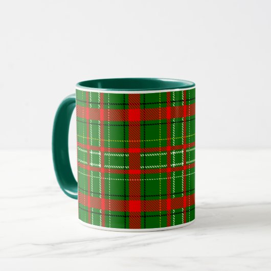 Green Christmas Tartan Plaid Pattern Design Mok (Voorkant links)