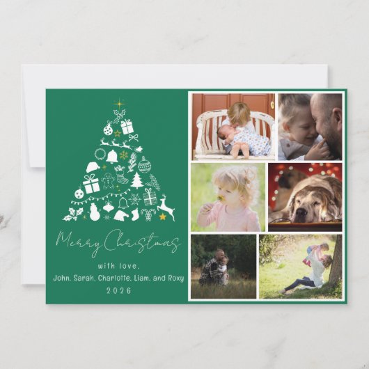 Green Christmas Tree Design Flat Holiday Card Feestdagenkaart (Voorkant)