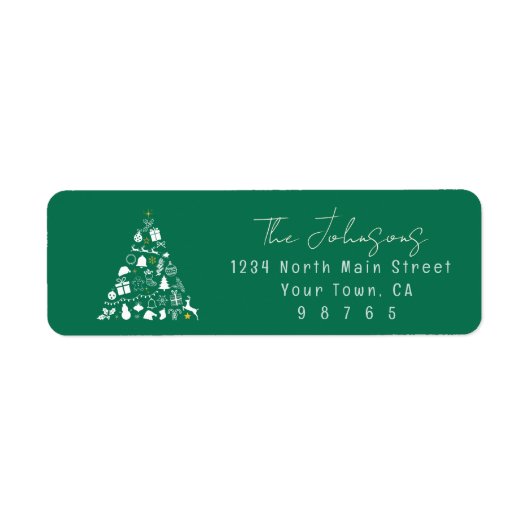 Green Christmas Tree Design Return Address Label (Voorkant)