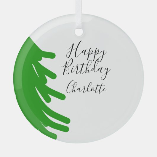 Green Christmas tree happy birthday December winte Glas Ornament (Voorkant)