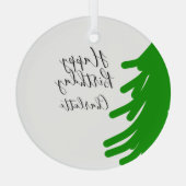 Green Christmas tree happy birthday December winte Glas Ornament (Achterkant)