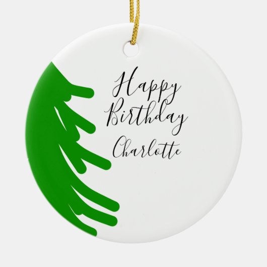 Green Christmas tree happy birthday December winte Keramisch Ornament (Voorkant)