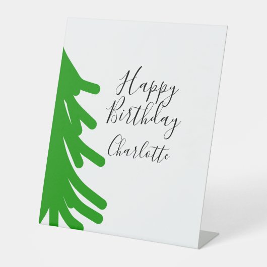 Green Christmas tree happy birthday December winte Reclamebord Met Voetstuk (Voorkant)