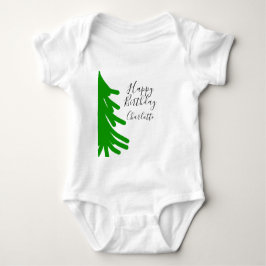 Green Christmas tree happy birthday December winte Romper
