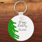 Green Christmas tree happy birthday December winte Sleutelhanger (Achterkant)