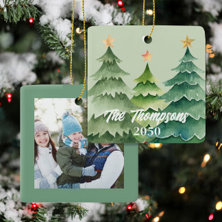 Green Christmas Tree Photo Holiday Custom Keramisch Ornament