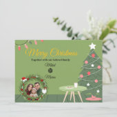 Green Christmas Tree Photo Thank You Card | Holida Bedankkaart (Staand voorkant)