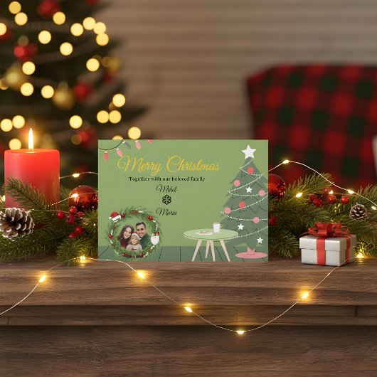Green Christmas Tree Photo Thank You Card | Holida Bedankkaart