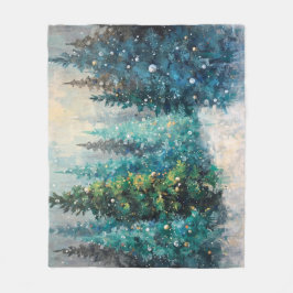 Green Christmas Trees Winter Forest Fleece Deken