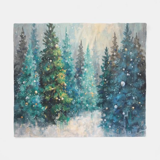 Green Christmas Trees Winter Forest Fleece Deken (Voorkant (Horizontaal))