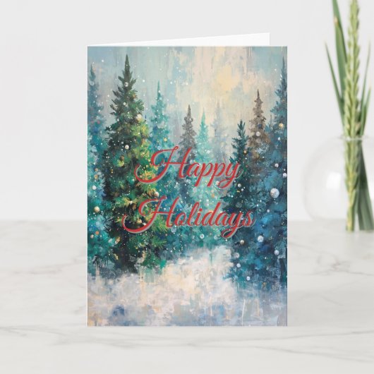 Green Christmas Trees Winter Forest Kaart (Voorkant)