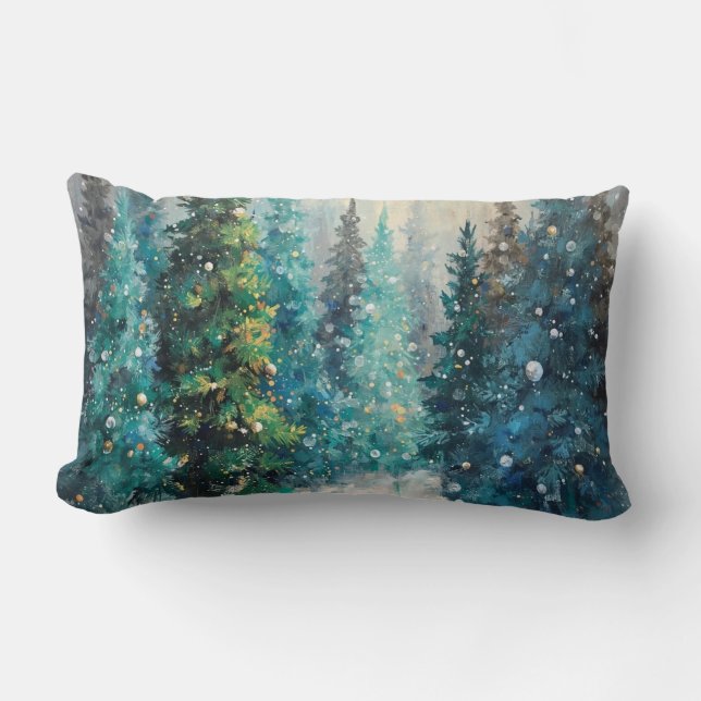 Green Christmas Trees Winter Forest Kussen (Voorkant)