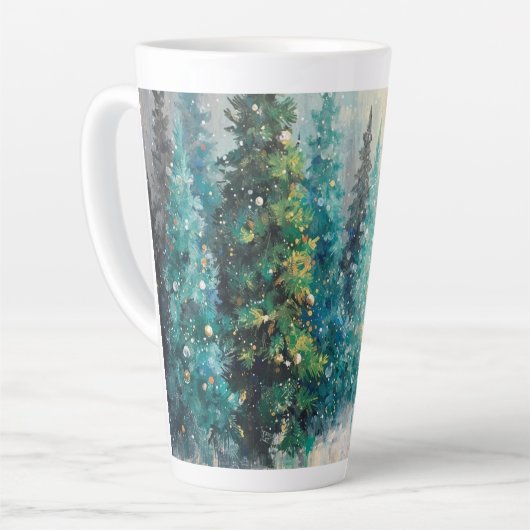 Green Christmas Trees Winter Forest Latte Mok (Linkerhoek)