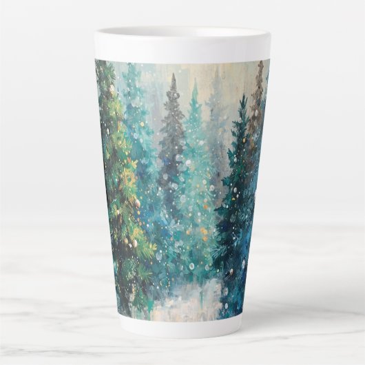Green Christmas Trees Winter Forest Latte Mok (Voorkant)