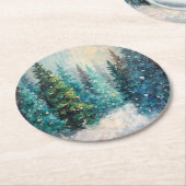 Green Christmas Trees Winter Forest Ronde Kartonnen Onderzetter (Gebogen)