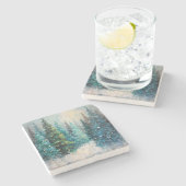 Green Christmas Trees Winter Forest Stenen Onderzetter (Zijkant)