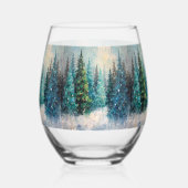 Green Christmas Trees Winter Forest Wijnglas Zonder Voet (Achterkant)