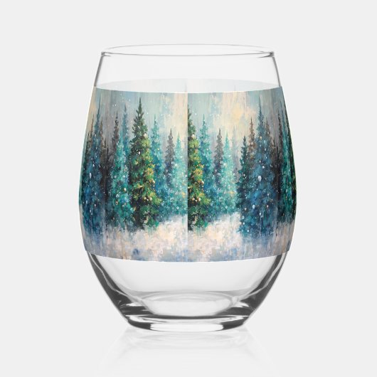 Green Christmas Trees Winter Forest Wijnglas Zonder Voet (Links)