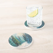 Green Christmas Trees Winter Forest Zandsteen Onderzetter (Zijkant)