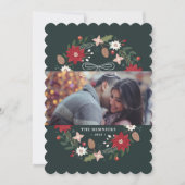 Green Christmas Wreath Floral Holiday Photo Card Kaart (Voorkant)