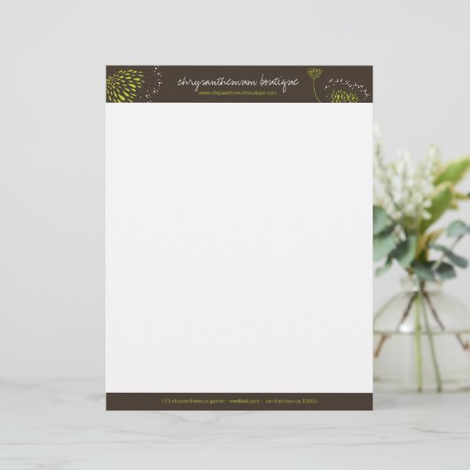 Green Chrysanthemum Flowers Elegant Chic Floral Briefhoofd Sjabloon (Staand voorkant)