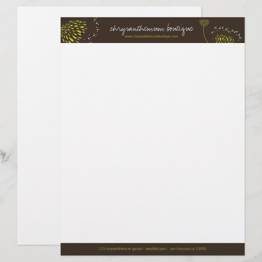 Green Chrysanthemum Flowers Elegant Chic Floral Briefhoofd Sjabloon (Voorkant / Achterkant)