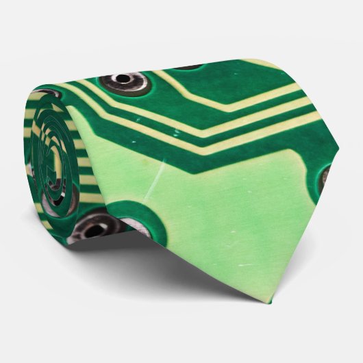 Green Circuit Board Patroon Stropdas (Opgerold)