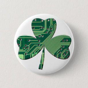 Green Circuit Board St Patrick Day Shamrock Ronde Button 5,7 Cm