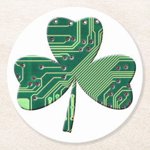 Green Circuit Board St Patrick Day Shamrock Ronde Kartonnen Onderzetter