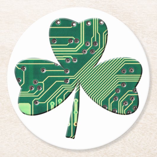 Green Circuit Board St Patrick Day Shamrock Ronde Kartonnen Onderzetter (Voorkant)