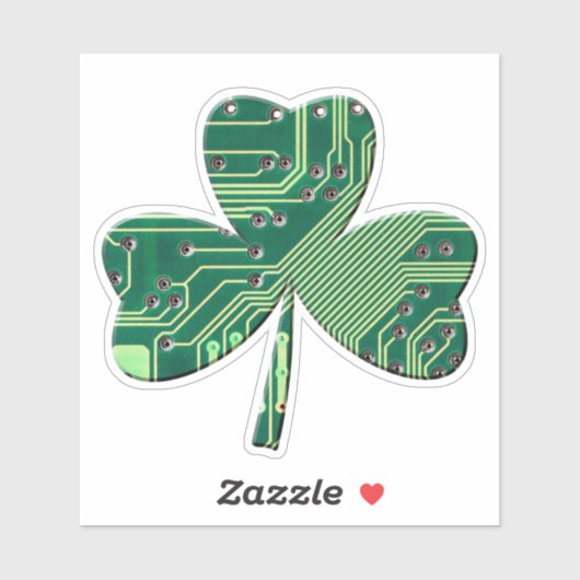 Green Circuit Board St Patrick Day Shamrock Sticker (Vel)