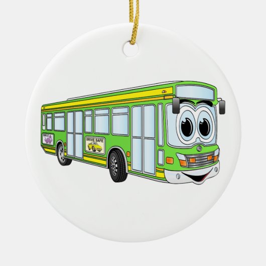 Green City Bus Cartoon Keramisch Ornament (Voorkant)