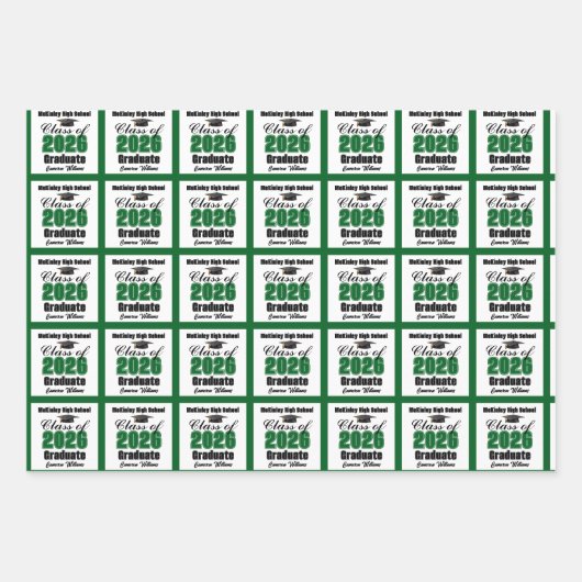 Green Class of 2026 Customized Graduation Inpakpapier Vel (Voorkant 2)