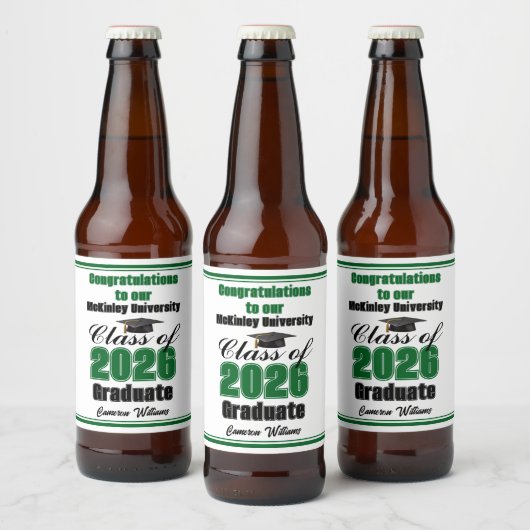 Green Class of 2026 Graduation Party Custom Bier Etiket (Flessen)