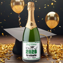 Green Class of 2026 Graduation Party Custom Sparkling Wijnetiket