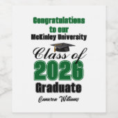 Green Class of 2026 Graduation Party Custom Wijn Etiket (Enkel label)