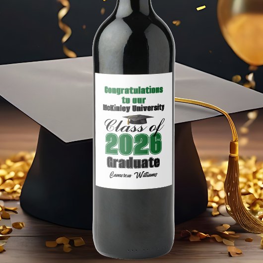 Green Class of 2026 Graduation Party Custom Wijn Etiket