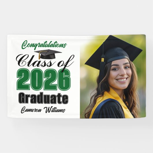 Green Class of 2026 Graduation Party Photo Spandoek (Horizontaal)