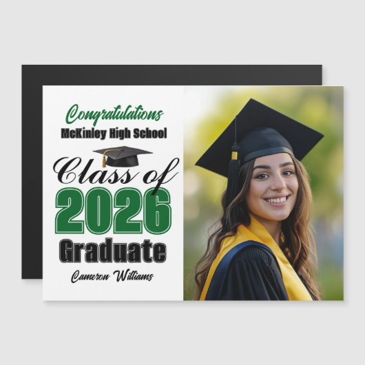 Green Class of 2026 Graduation Photo Magnet Card (Voorkant / Achterkant)