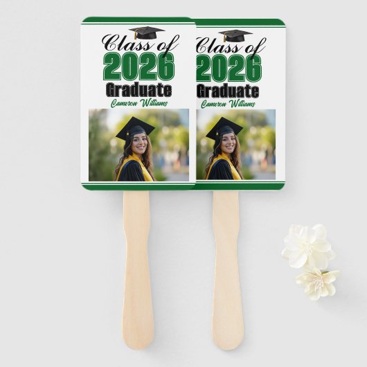 Green Class of 2026 Photo Custom Graduation Photo Handwaaier (Voorkant en achterkant)
