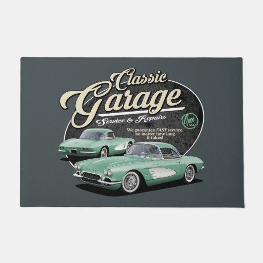 Green Classic Car Garage Deurmat (Voorkant)