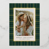 Green Classic Christmas Plaid Photo Folie Feestdagenkaart (Voorkant)