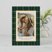 Green Classic Christmas Plaid Photo Folie Feestdagenkaart (Staand Voorkant)
