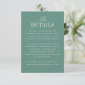 Green Classic Elegance Wedding Details Informatiekaartje (Staand voorkant)