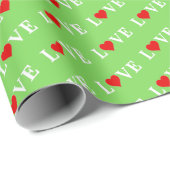 Green Classic LOVE Heart Motif Cadeaupapier (Rol Hoek)