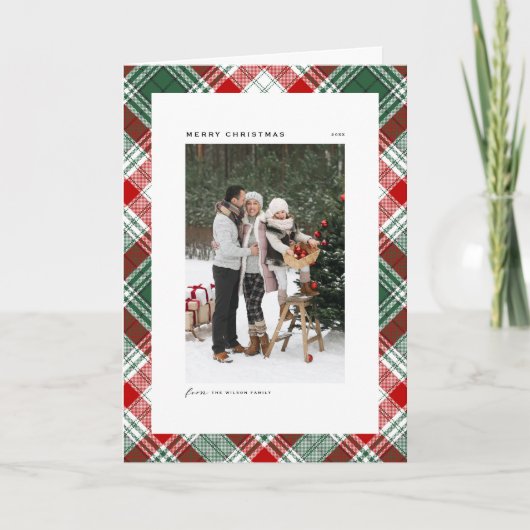 Green Classic Pset Pattern Merry-kerstfoto Feestdagen Kaart (Voorkant)