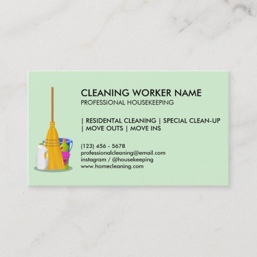 Green Cleaning Service Housekeeper Janitorial Visitekaartje (Voorkant)