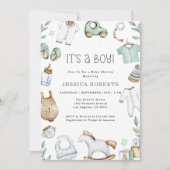 Green Clothes and Toys Baby Boy Shower Kaart (Voorkant)