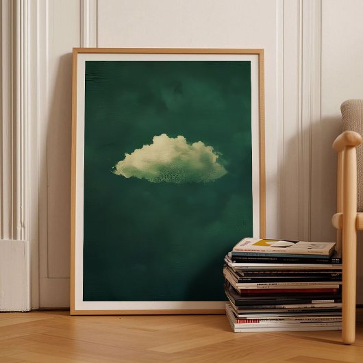 Green Cloud Print Moody Cloud Painting Emerald Gre